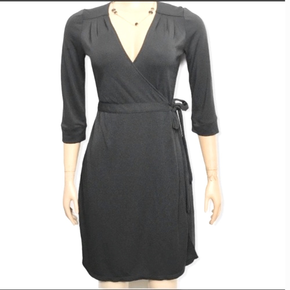 Y2k Old Navy Wrap Dress Black V Neck pullover 3/4 sleeves size XS